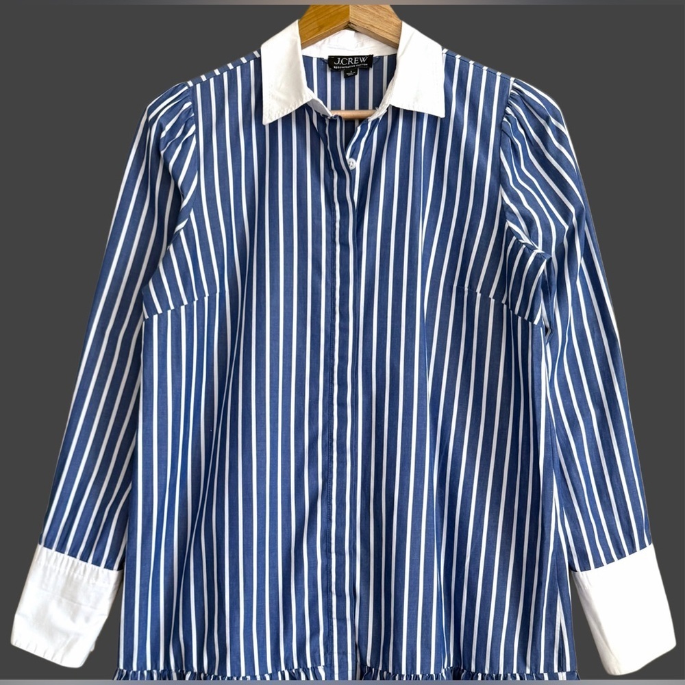 J. CREW 100% Cotton Preppy City Chic Dropped Waist Striped Summer Shirt Dress 6 - Picture 2 of 9